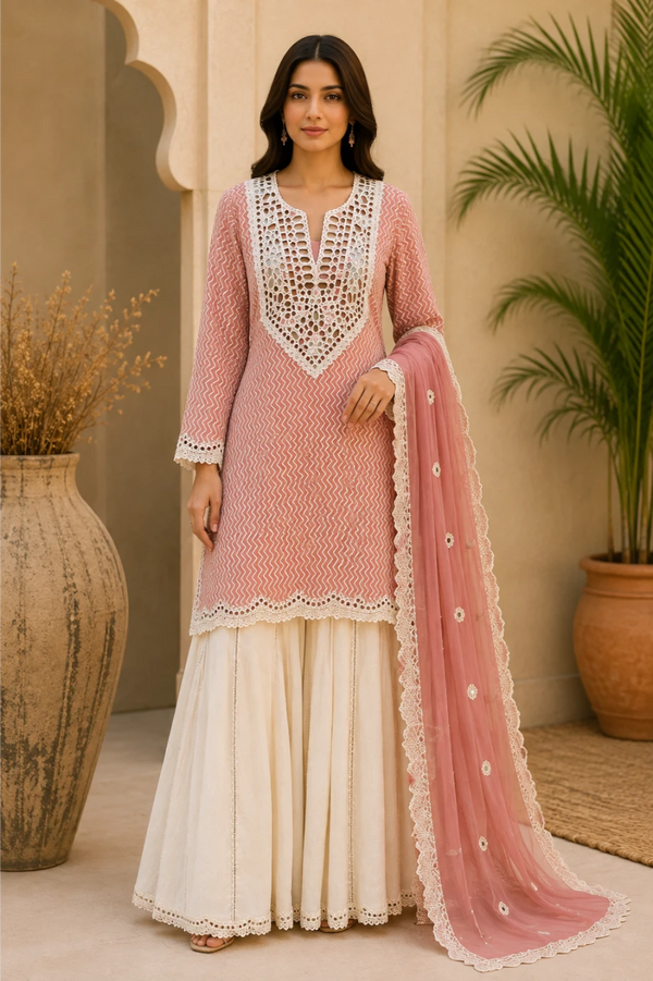 Aaina nazakat short kurta with white sharara