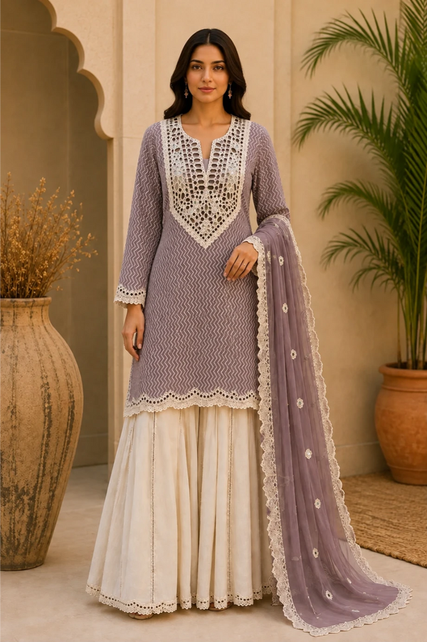 Aaina nazakat  short kurta with white sharara